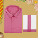 Dark Pink White Dhoti Readymade Small Checked Shirt And Matching Border Dhoti Set for Men