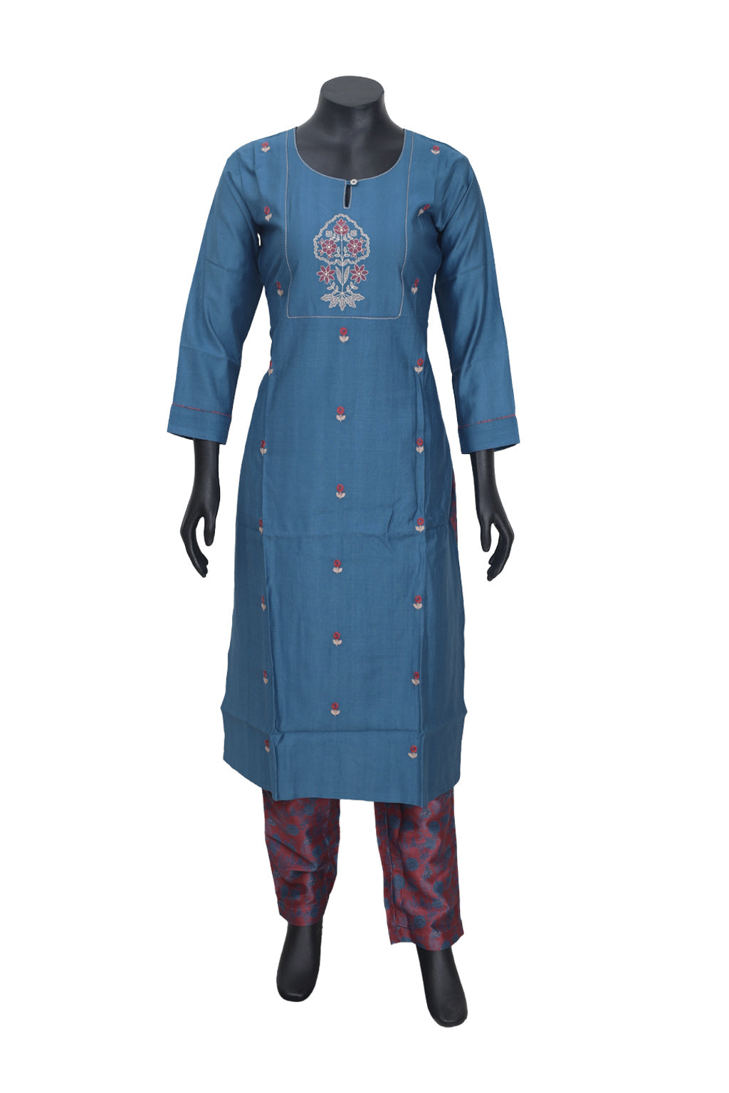 Teal Blue Ladies Branded Straight Cut Readymade  Chudi Set