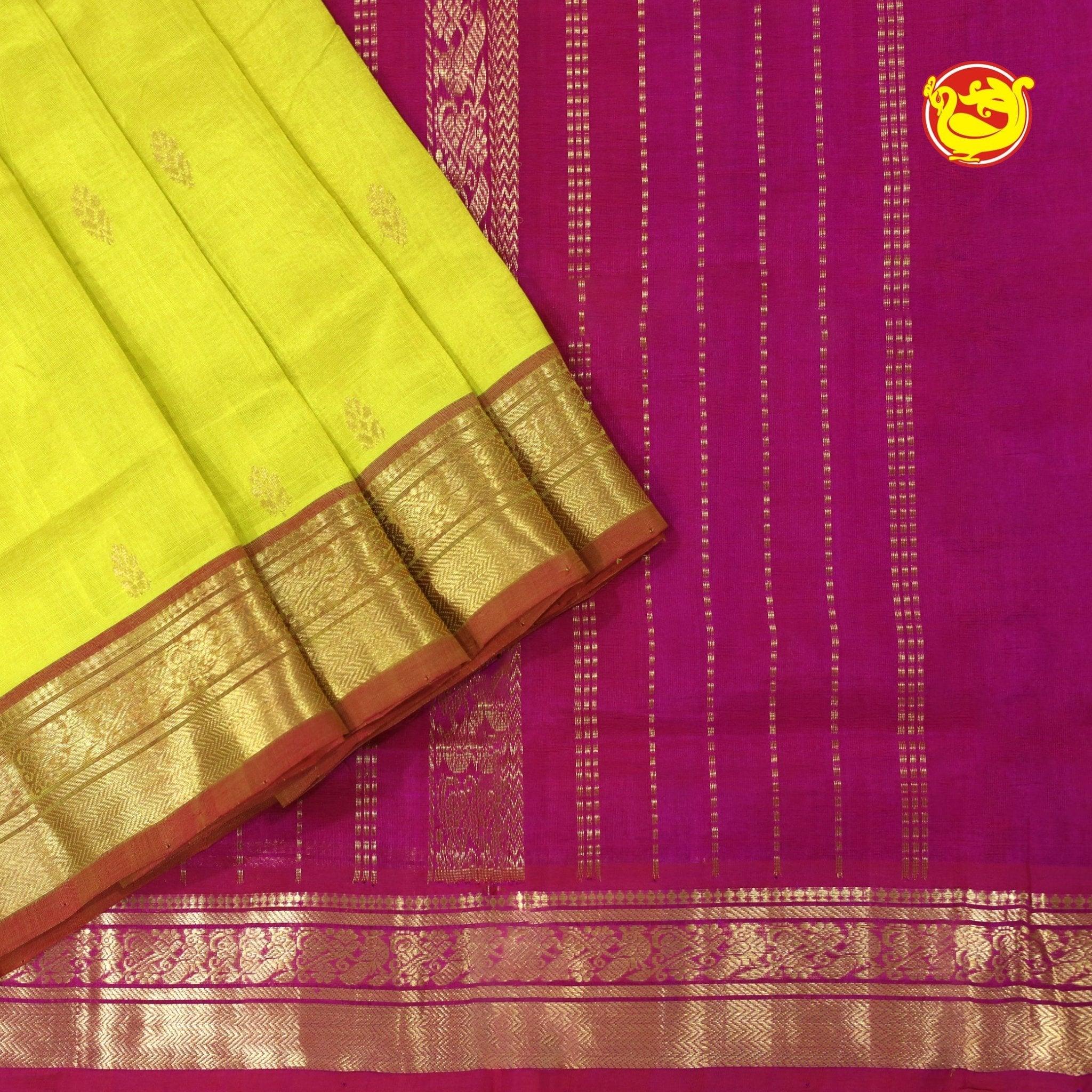 Lemon Yellow With Rani Pink Pure Arani Silk Cotton Saree