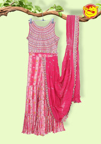 Pink With Sequence Work Crop Top Sharara Saree - Thenianantham