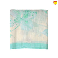 Sea Blue With Half White Floral Digital Print Linen Cotton Saree - Thenianantham