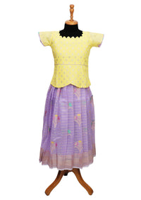 Yellow With Lavender Girls Branded Readymade Pattu Pavadai