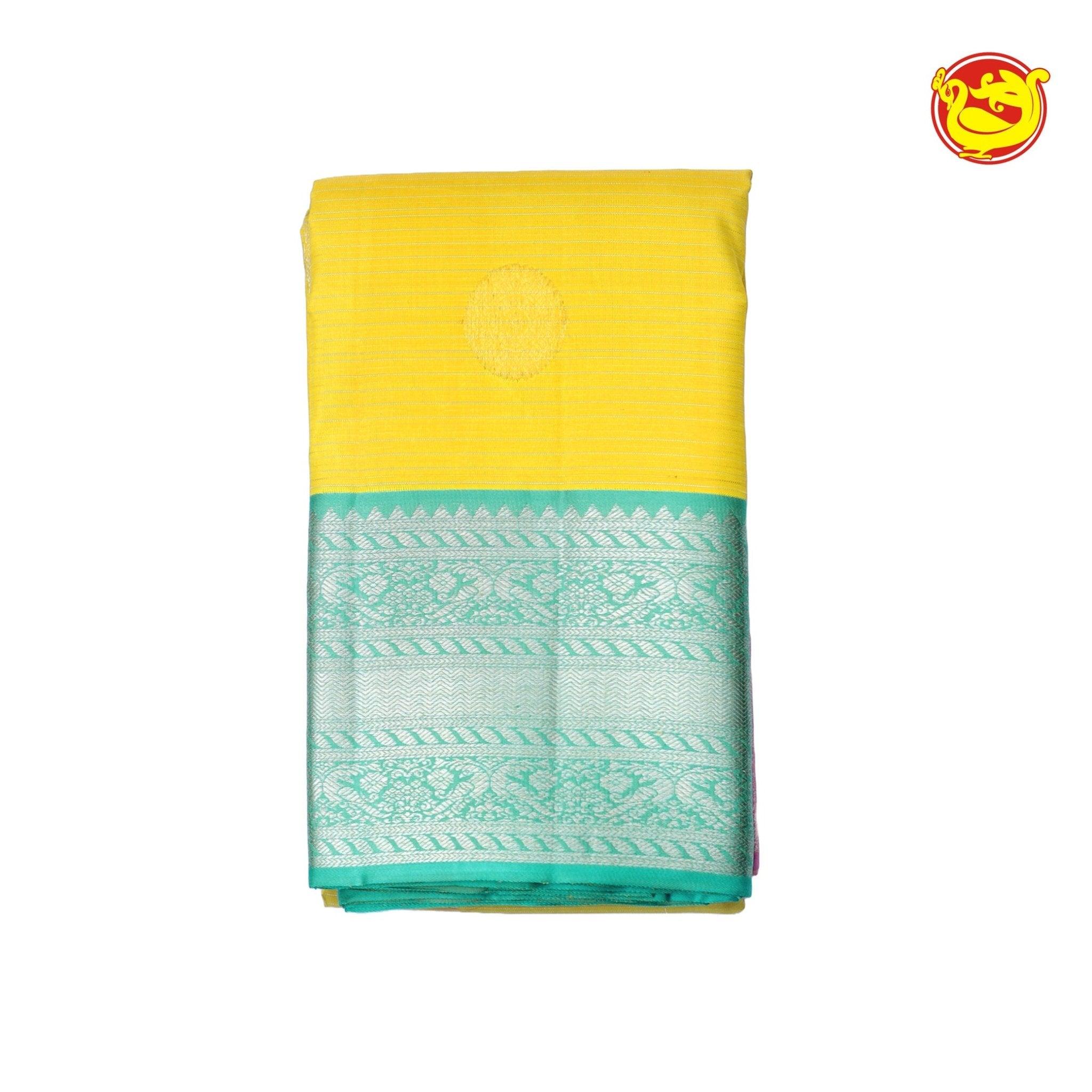 Yellow With Pista Green Arani Soft Silk Saree