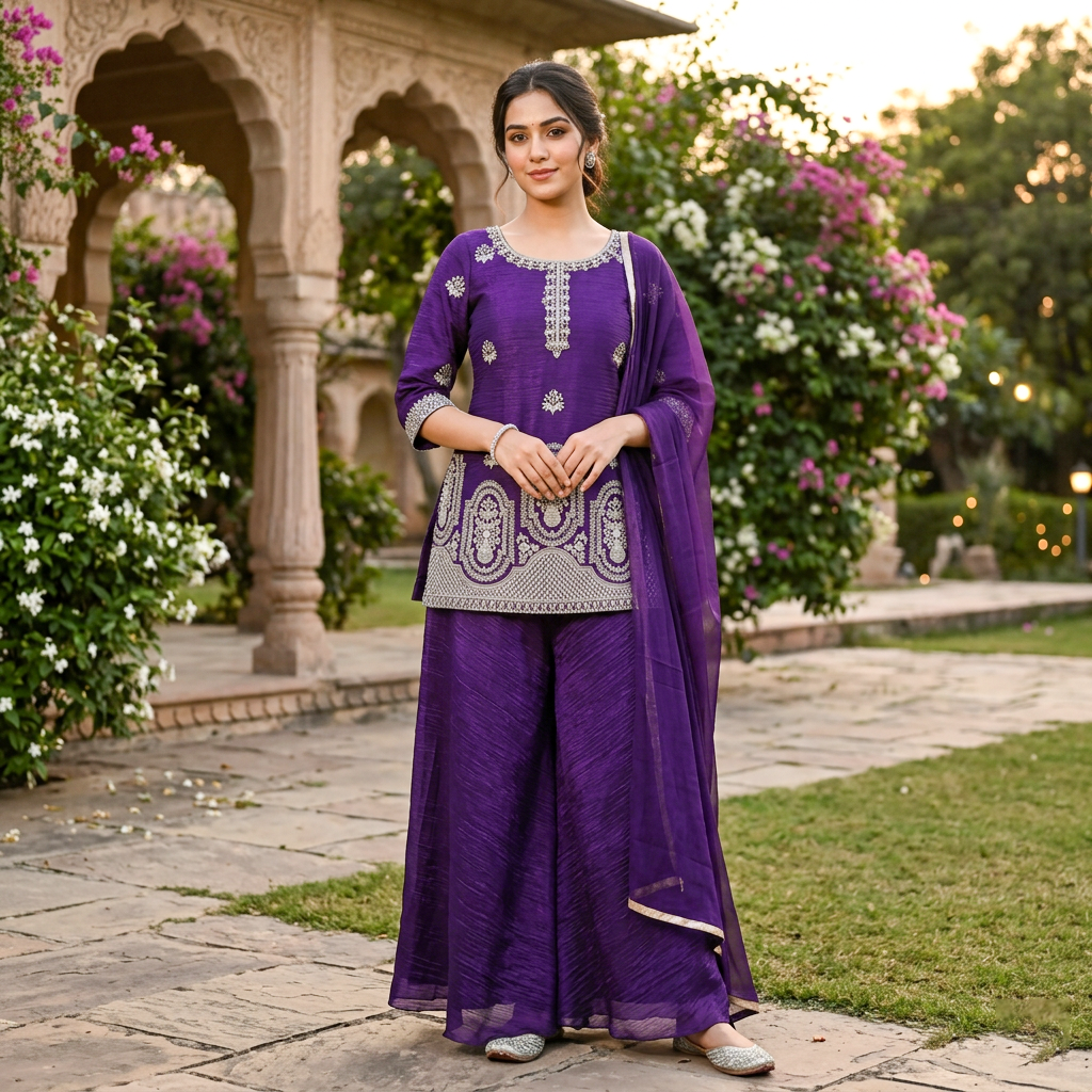 Purple  Color Girls Branded Readymade Sharara set