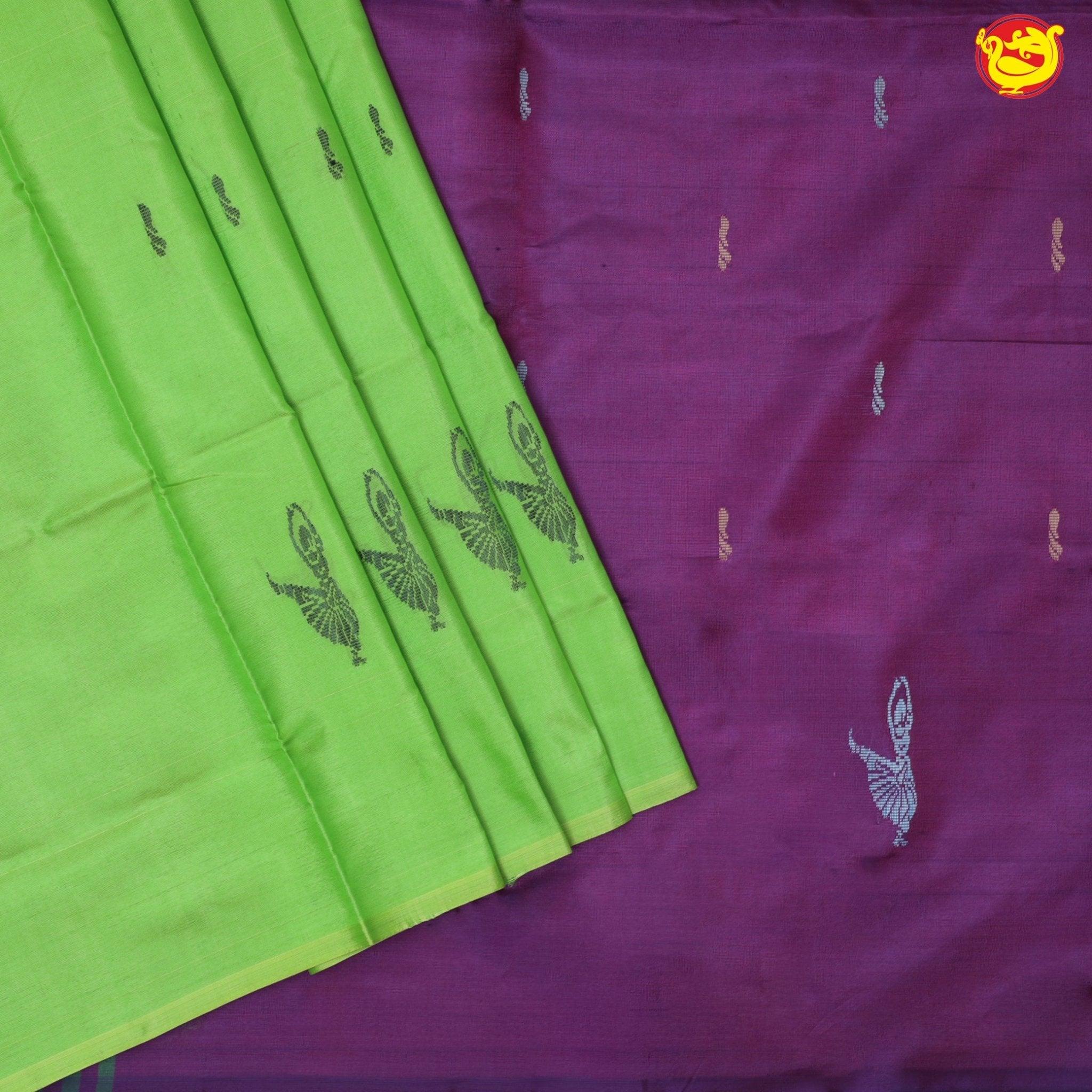 Sneha Green With Magenta Pallu Banana Pith Saree With Running Blouse