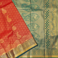 Dark Red and  Dark Green Art Silk Saree