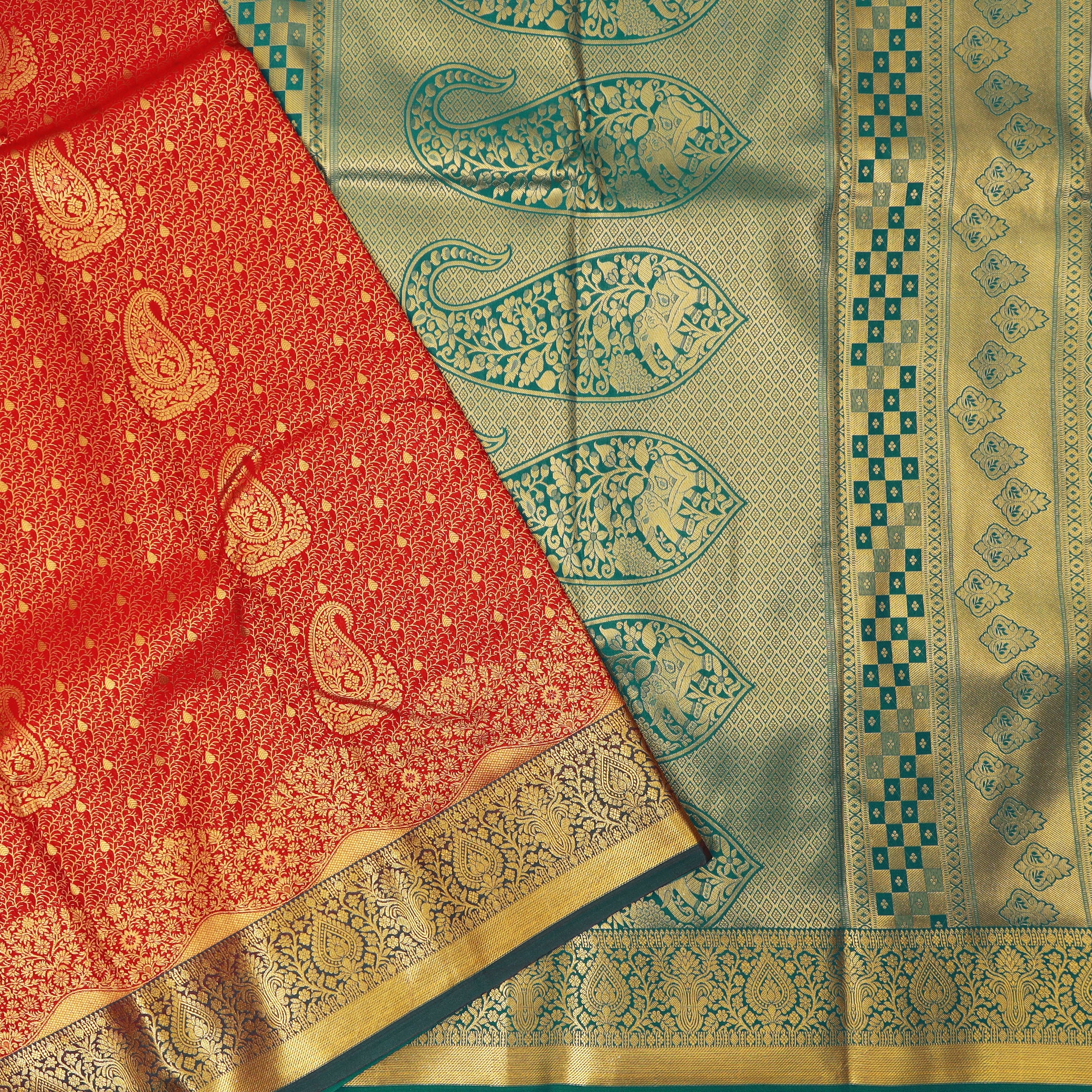 Dark Red and  Dark Green Art Silk Saree