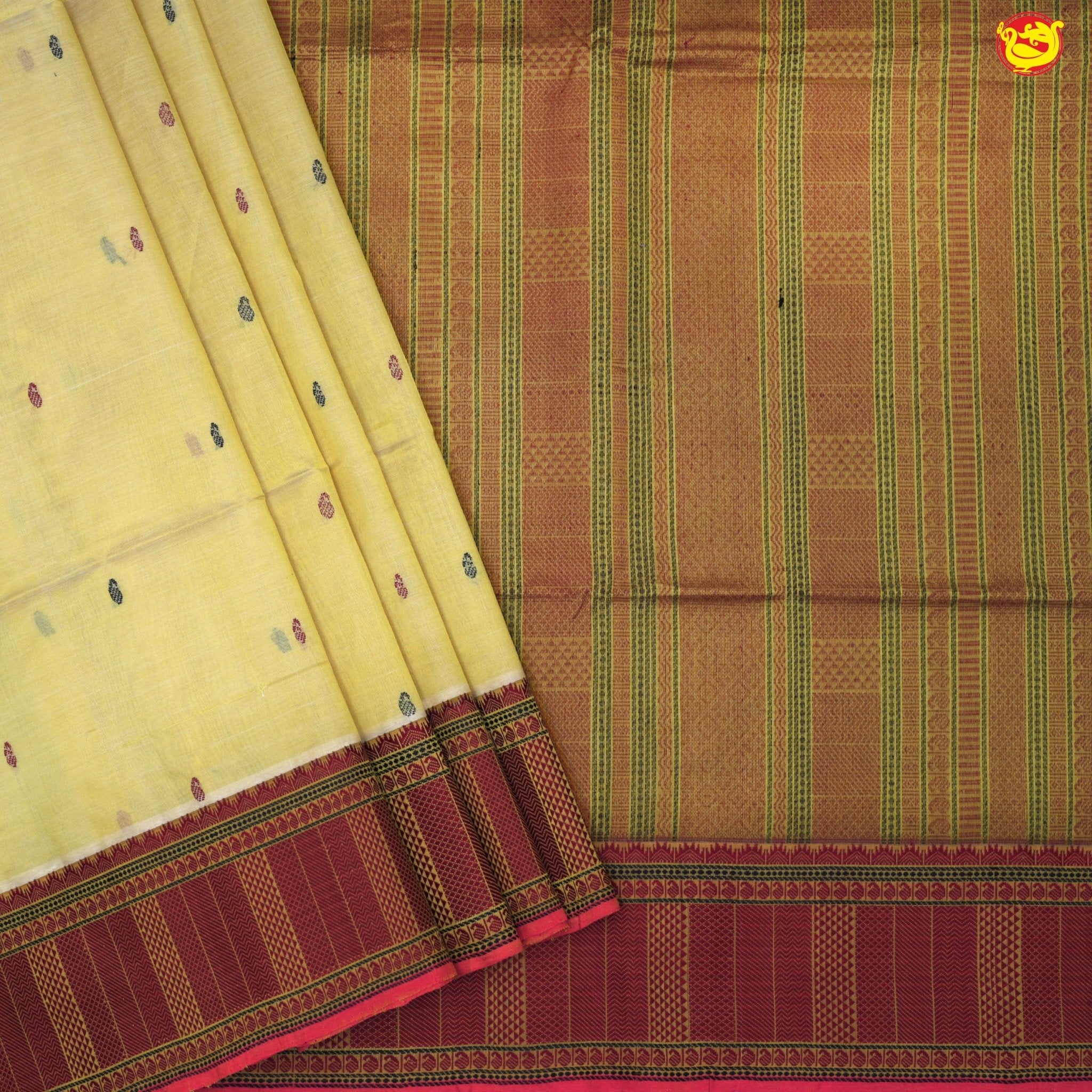 Half White and Golden Maroon Jacquard Checks Pallu And Mango Butta Kanchipuram Silk Saree - Thenianantham