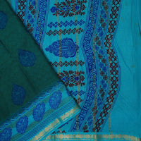 Teal Green with blue Mul Mul Cotton Saree without Blouse