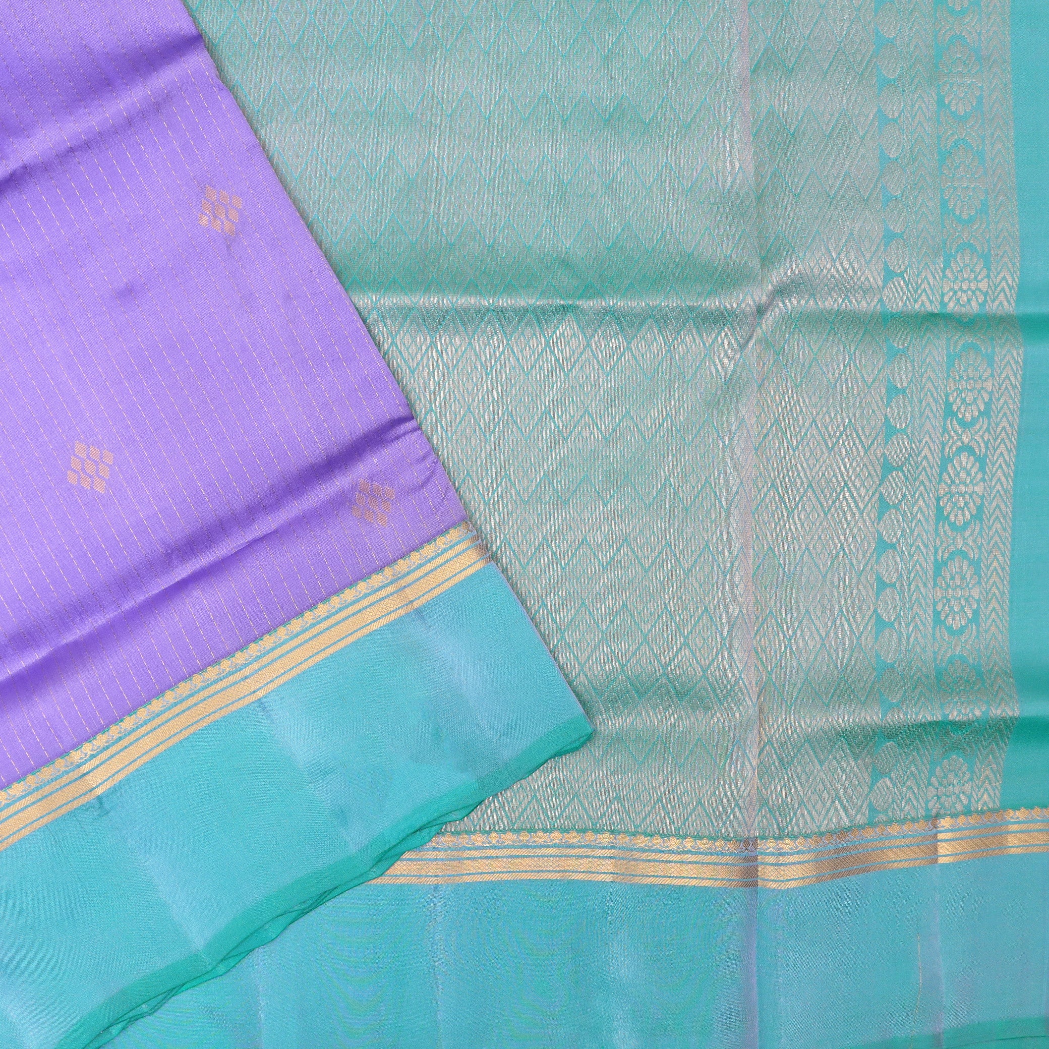 Lavender with Sea Blue Soft Silk Saree