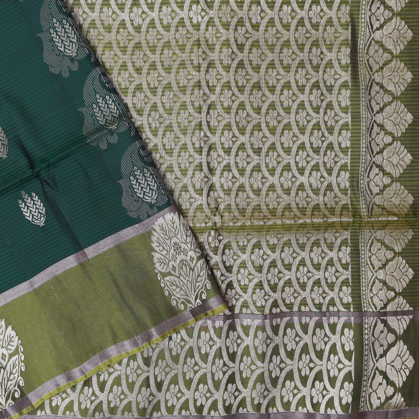 Dark Green with Dark Moss Green Soft Silk Saree