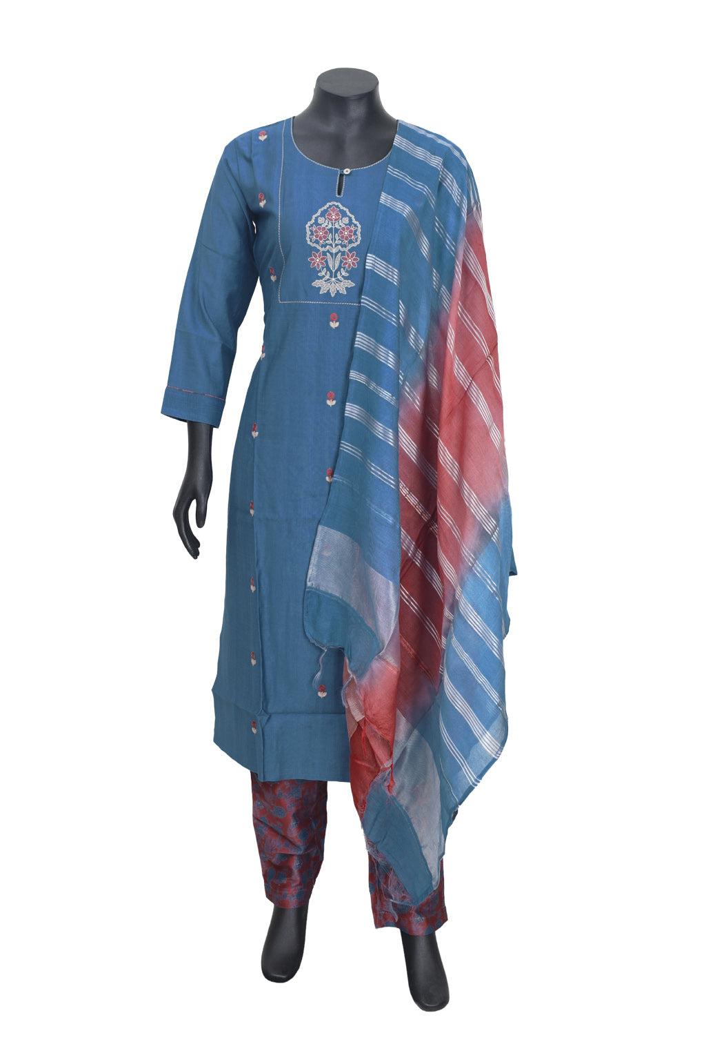 Teal Blue Ladies Branded Straight Cut Readymade  Chudi Set