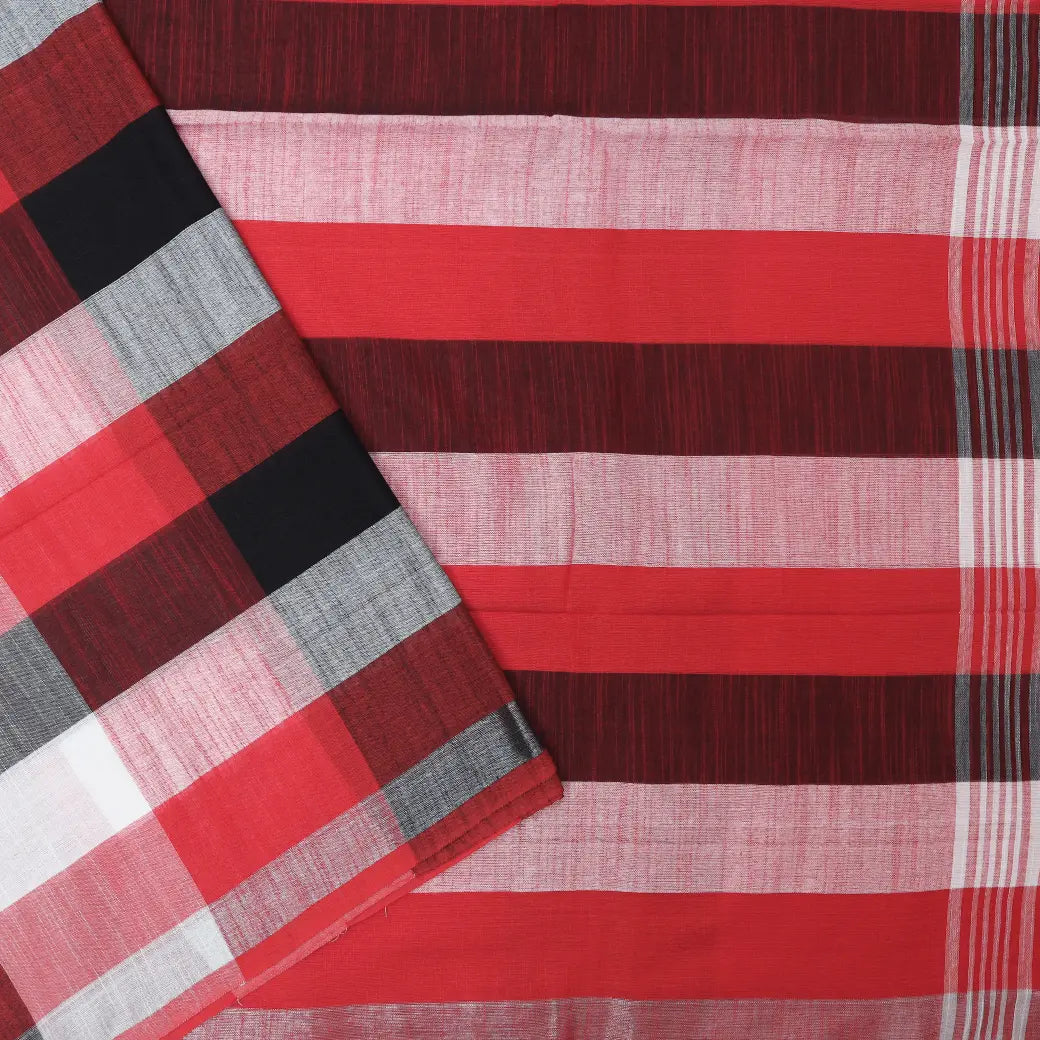 Multicolor checked Linen Cotton Saree