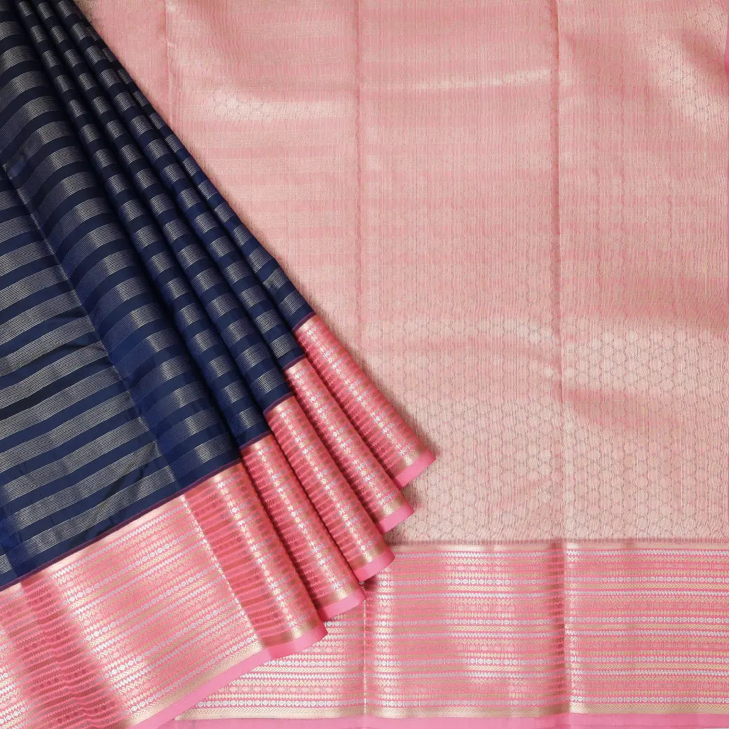 Navy Blue with Pink Soft Silk Saree