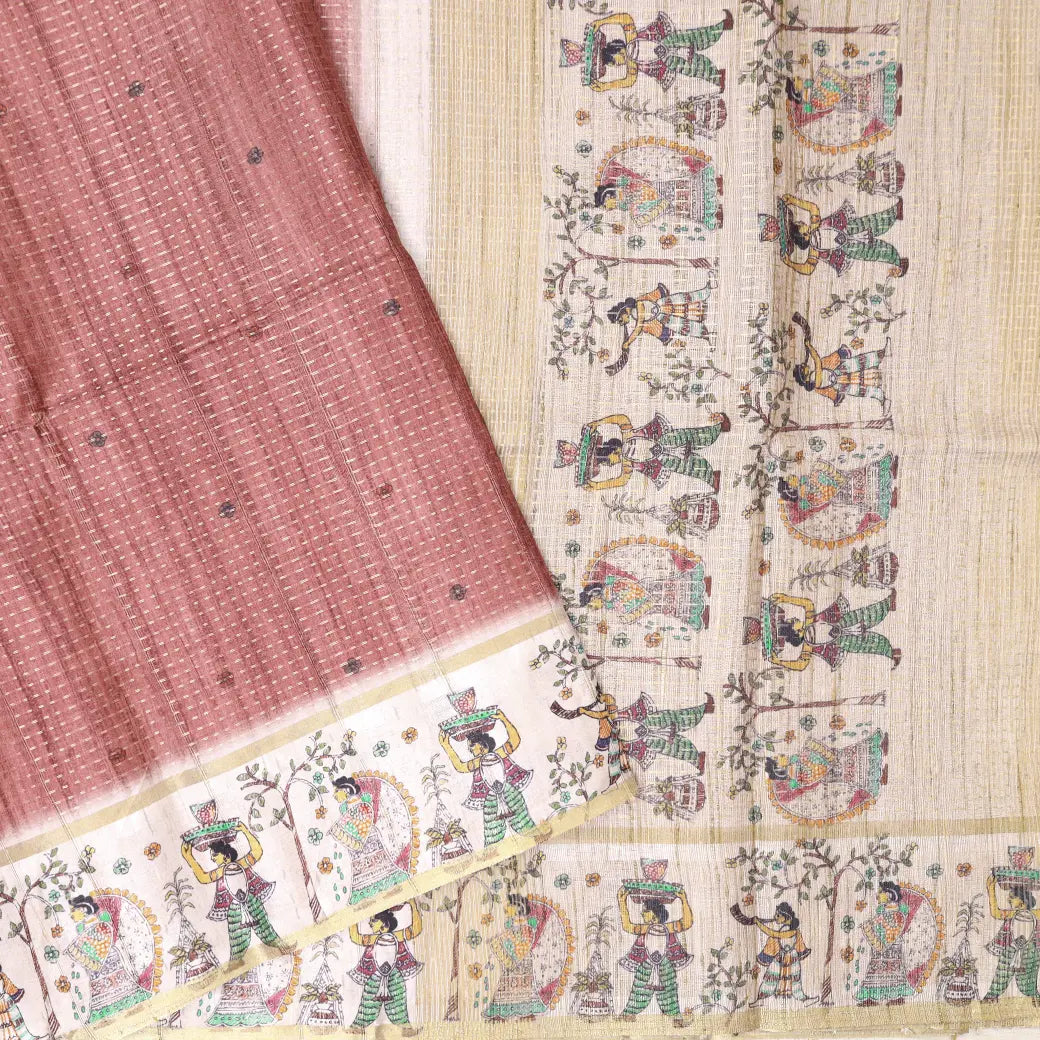 Maroon with cream color Semi Chanderi Silk Saree