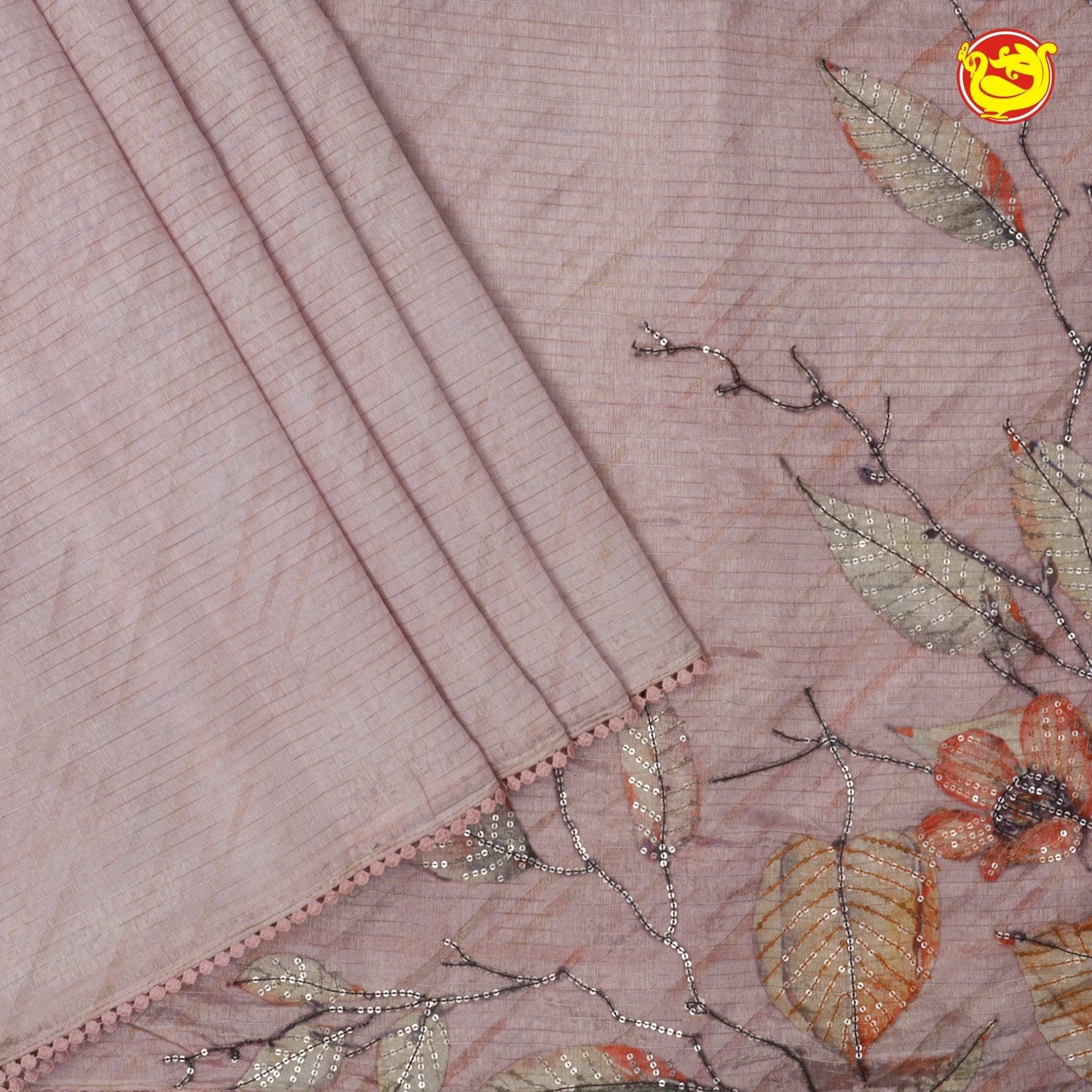 Light Peach Organza Silk With Hand Embroidered Work Saree