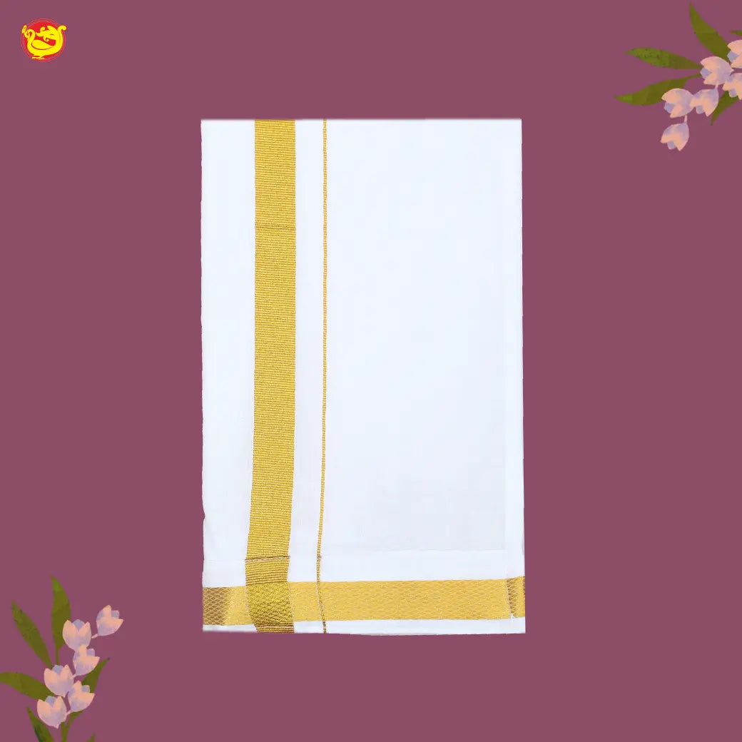 White with Gold Fancy Border Single Layer Cotton Men’s Dhoti