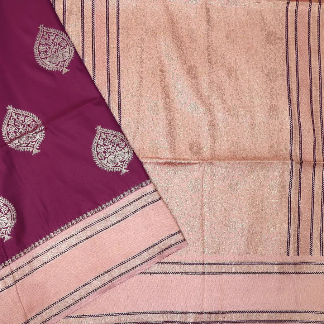 Deep Maroon with Peach  Soft Silk Saree
