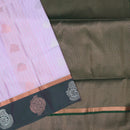 Pastel pink with bottle green semi soft silk saree