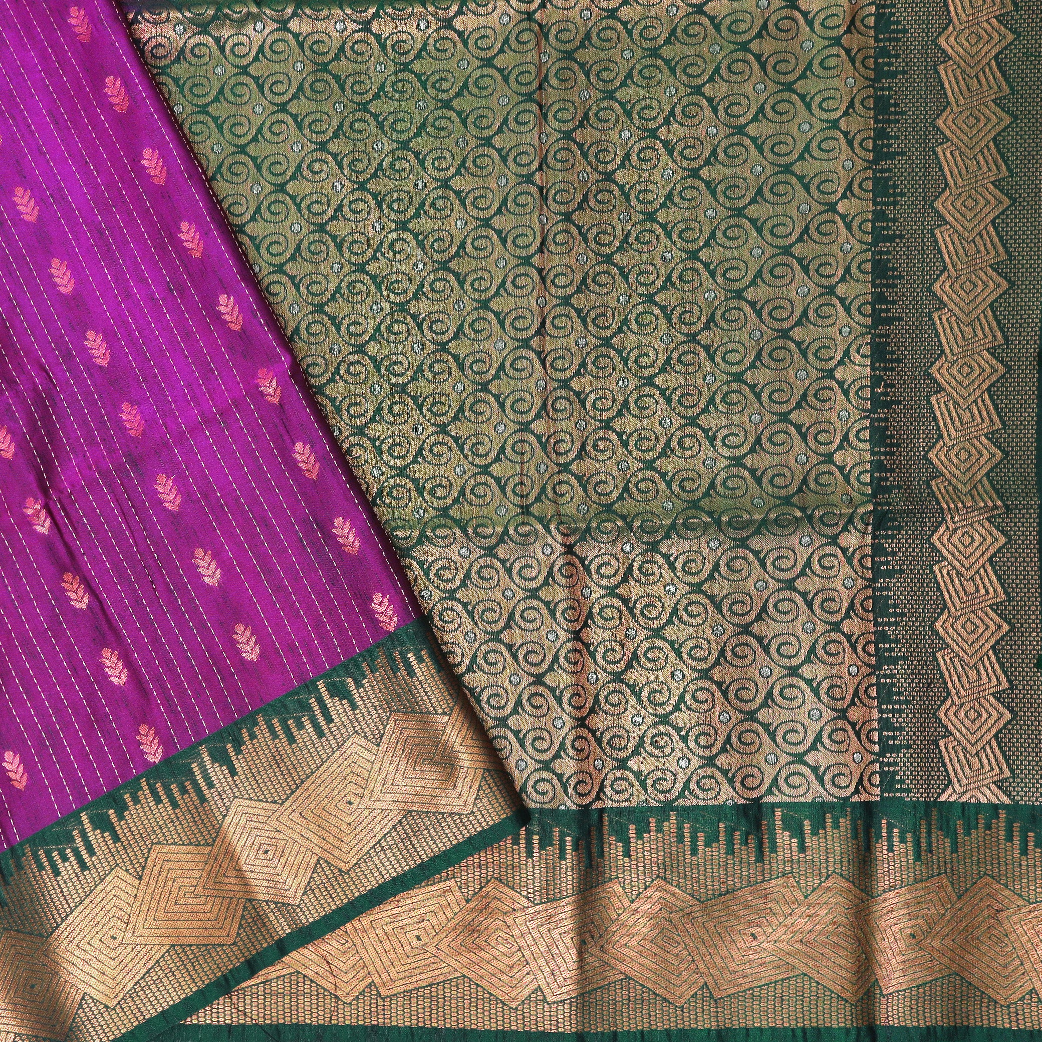 Purple  with Green Soft Silk Saree