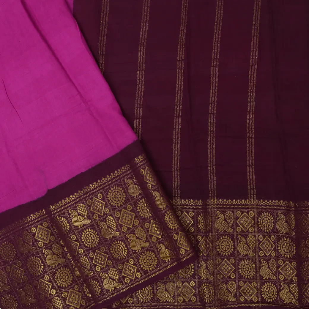 Magenta with Dark Maroon Sungudi Cotton Saree without Blouse