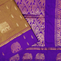 Mustard Yellow  With  Purple  Premium Quality Kalyani Cotton Saree