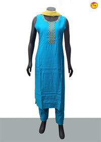 Dark Sky Blue With Sneha Green Cotton Silk Blend Straight Embroidery Kurta Pant and Dupatta Set - Thenianantham