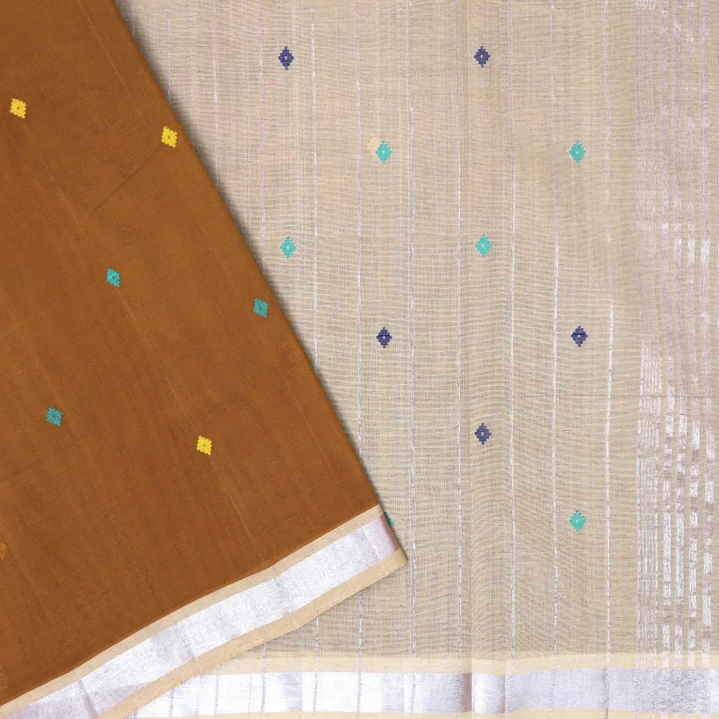Brownish-gold with Off-white Traditional Buttas Venkatagiri Pure Cotton Saree without Blouse