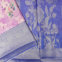 Purple with Bule Semi Burberry Silk Saree