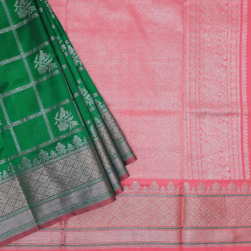 Leaf green with Candy peach Venkatagiri Soft Silk Saree