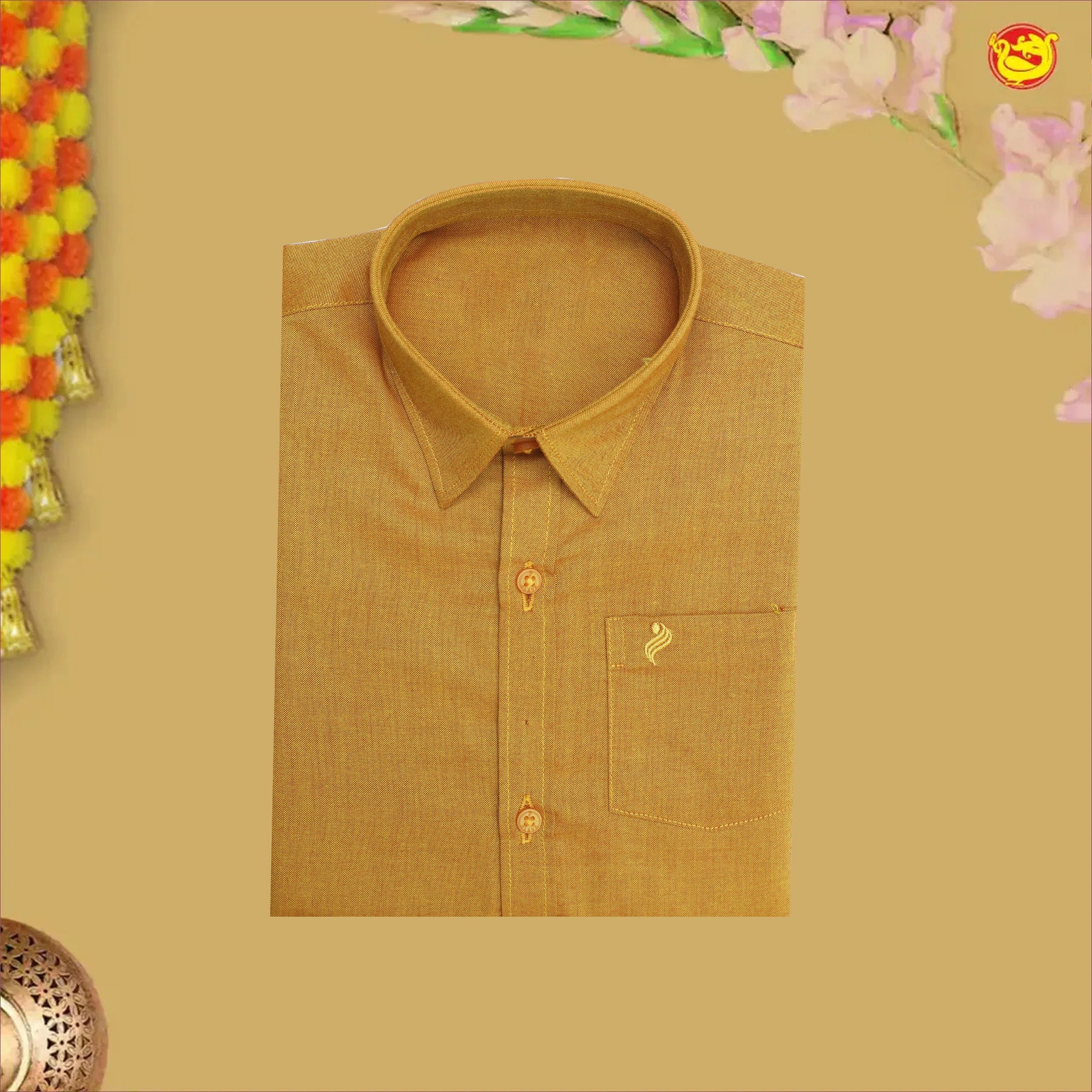 Mustard Yellow Cotton  Boy’s Readymade Shirt And Dhoti Set