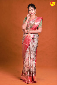 Designer Wedding Silk Saree With Red Pallu - Thenianantham