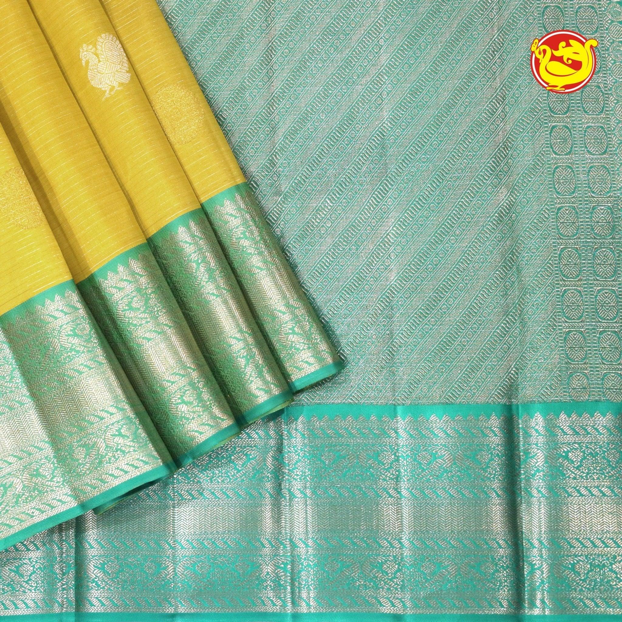 Yellow With Pista Green Arani Soft Silk Saree