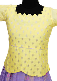Yellow With Lavender Girls Branded Readymade Pattu Pavadai