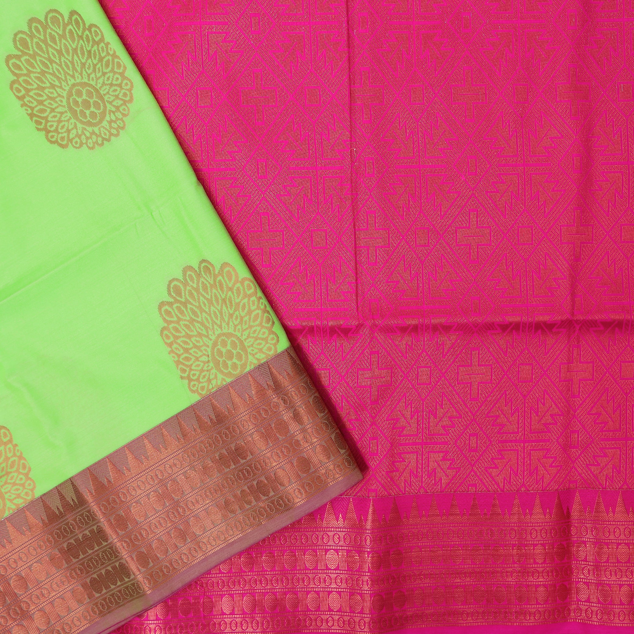 Green With Pink Soft Silk Saree