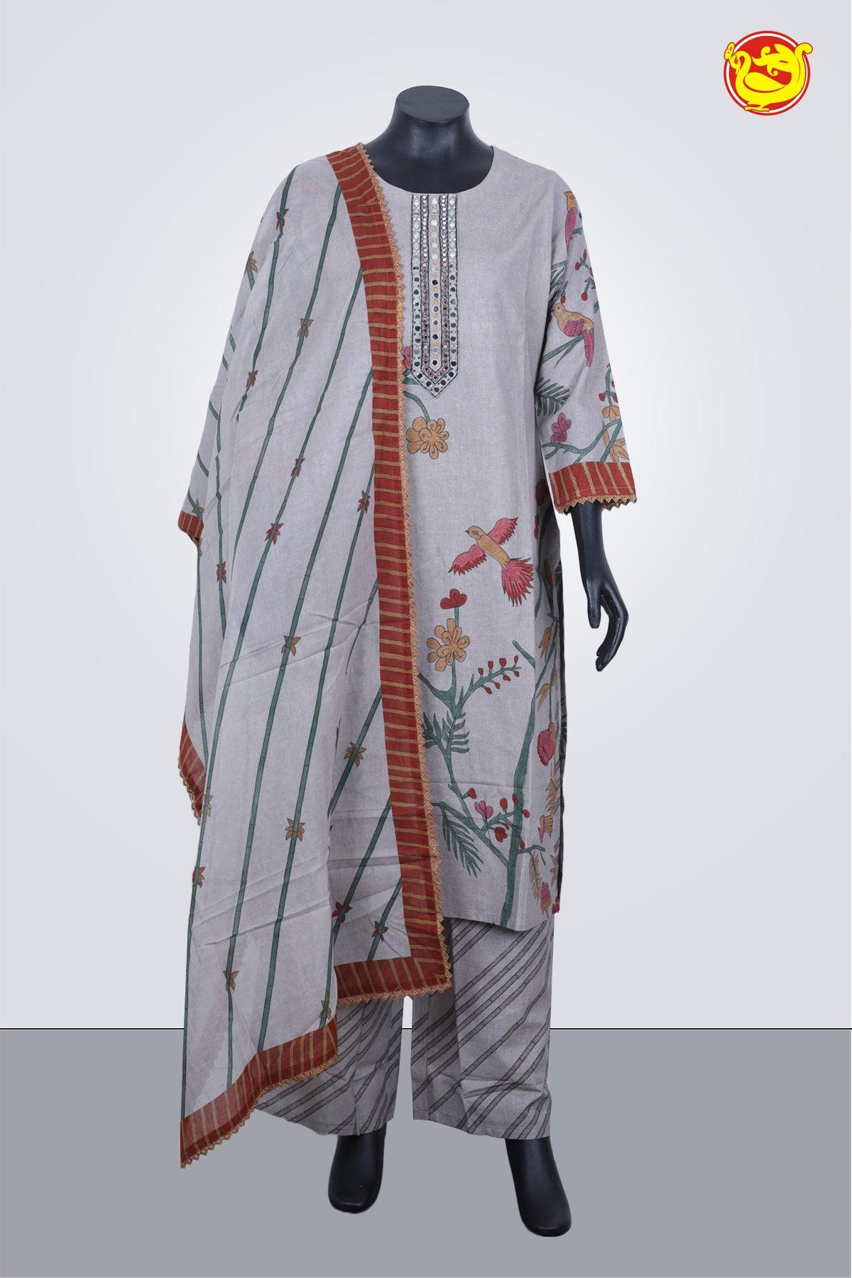 Grey With Maroon Ladies Branded Readymade Chudi Set