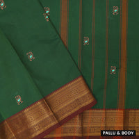 Dark Green With Maroon Pure Cotton Saree without Blous