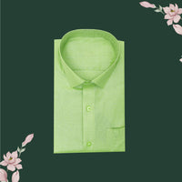 Couple Combo Tissue Silk Set – Men’s Shirt & Dhoti with Matching Women’s Saree With Pista Green With Silver Zari Border