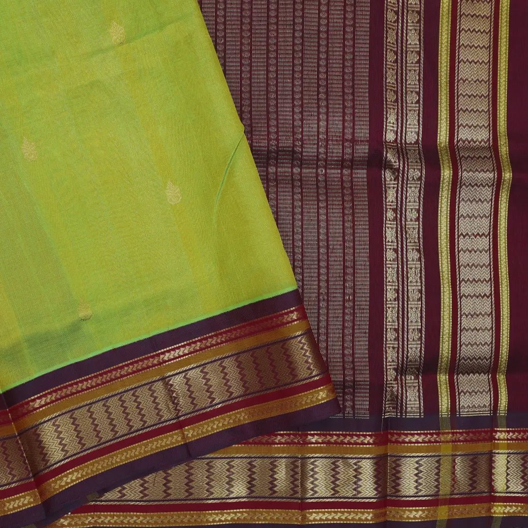 Lime green with Maroon Arani Silk Cotton Saree