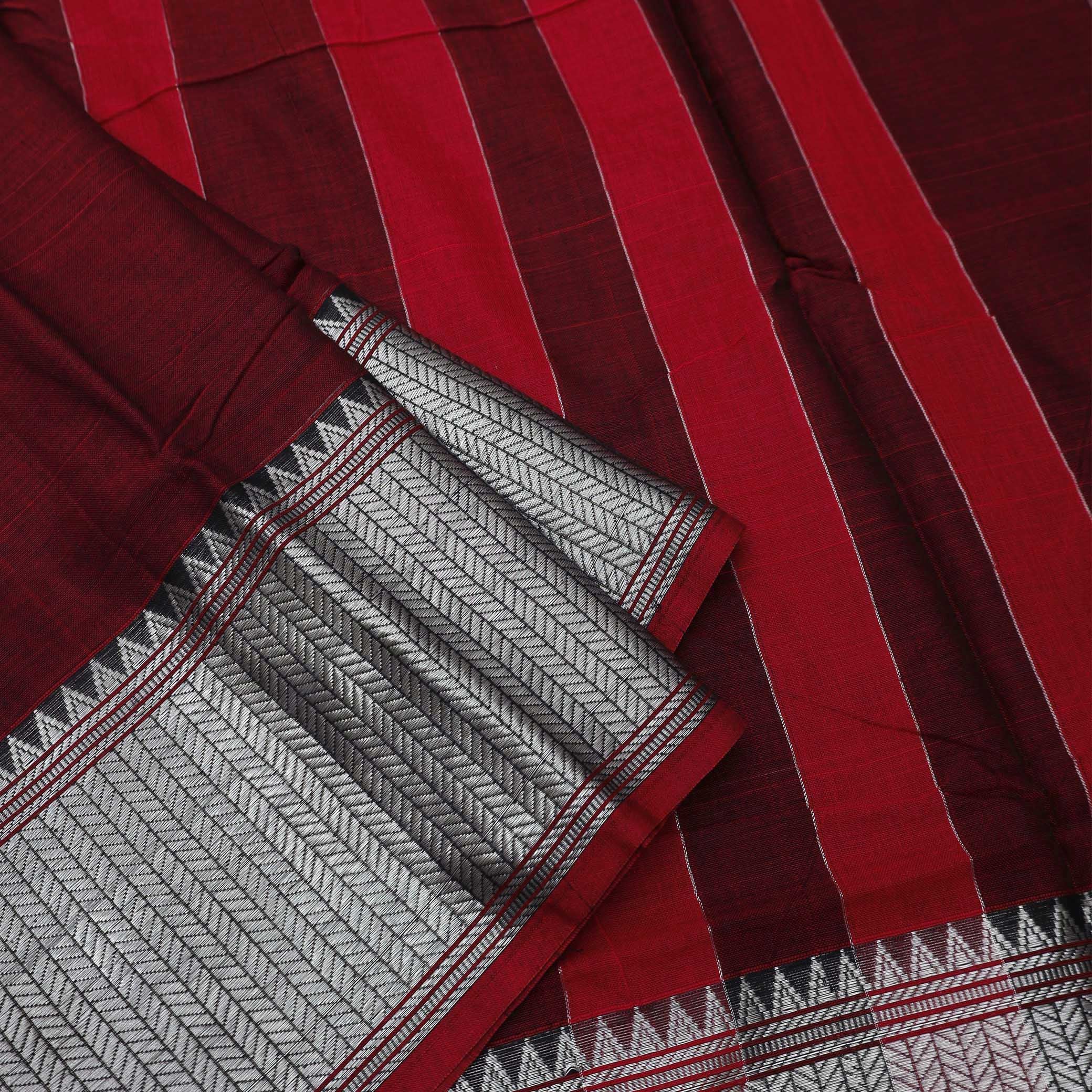 Red ColourTraditional Narayanpet Cotton Saree with Contrast Border