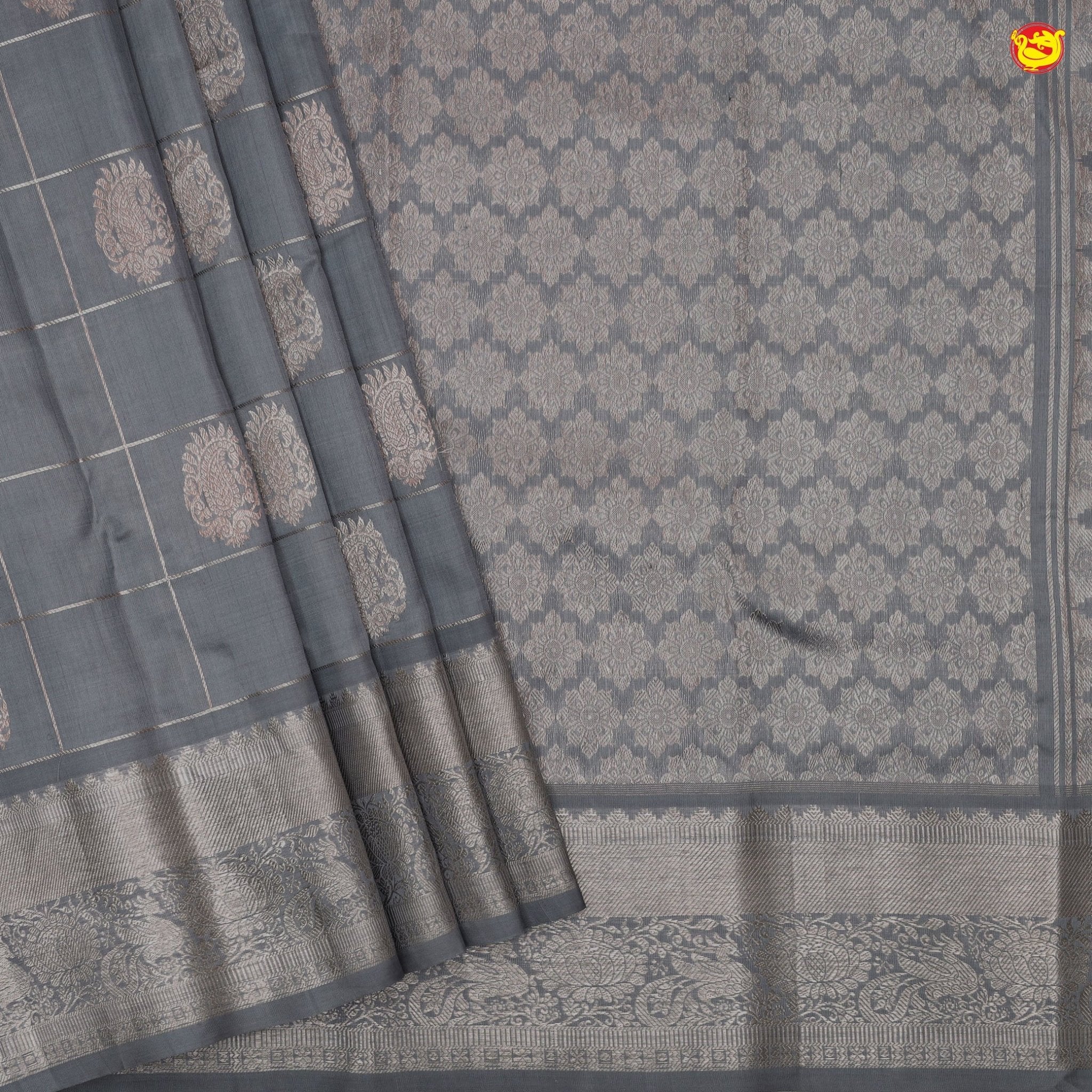 Light English grey pure Venkatagiri silk saree - Thenianantham