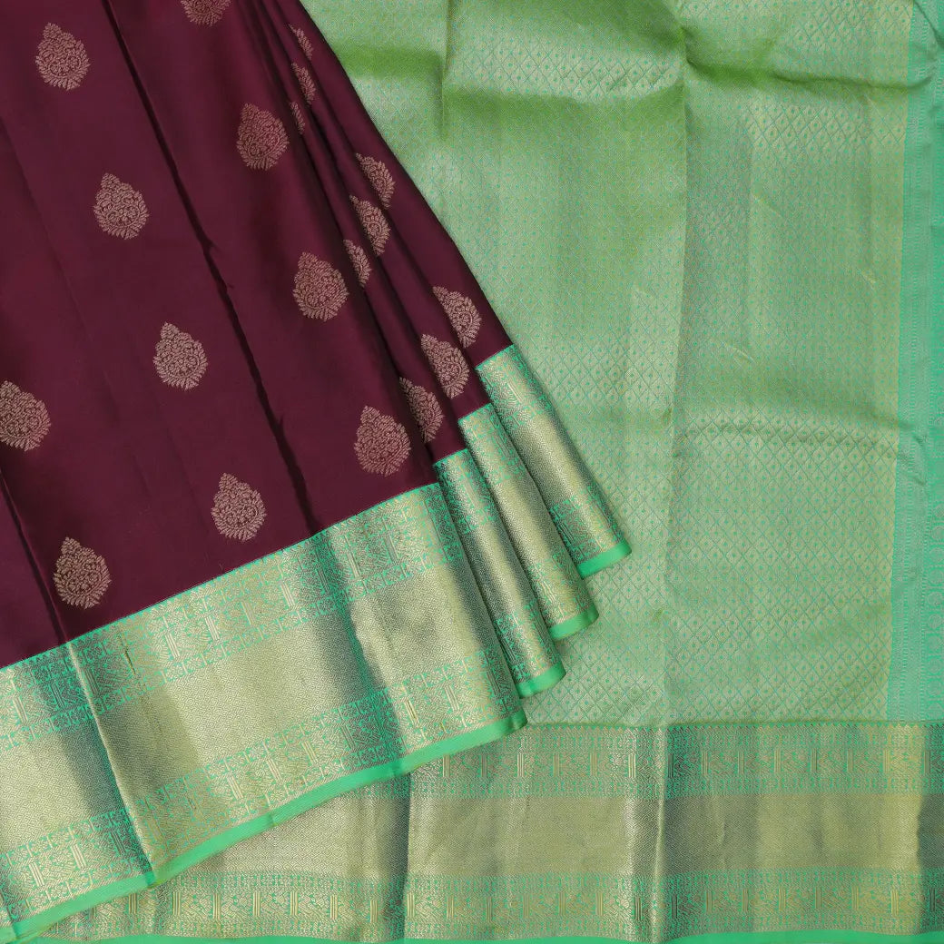 Maroon with Green Soft Silk Saree