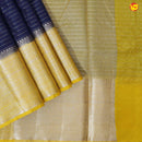 Navy Blue With Mustard Yellow Semi Silk Blend Saree With Double Blouse Concept - Thenianantham