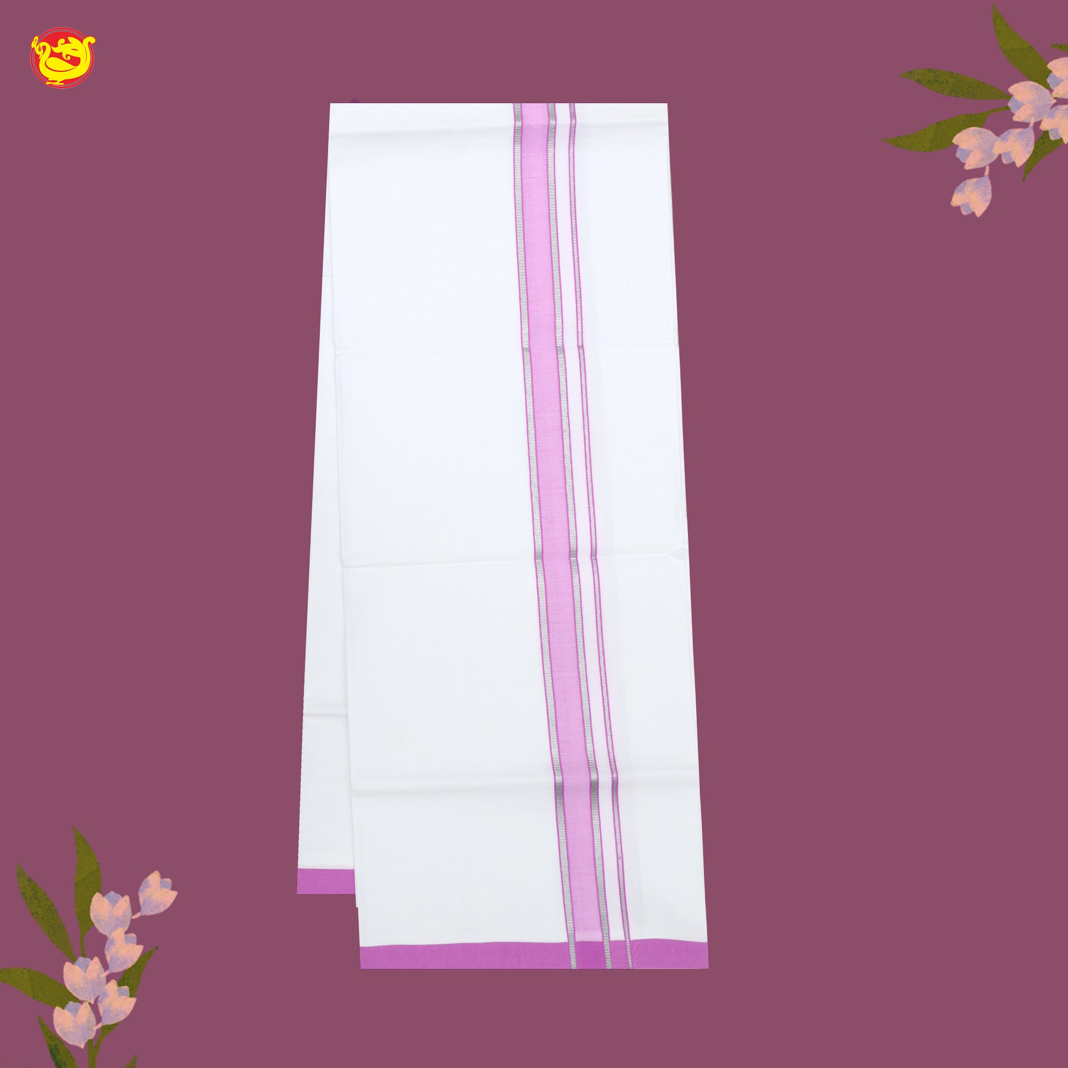 White with pink Fancy Border Single Layer Cotton Men’s Dhoti