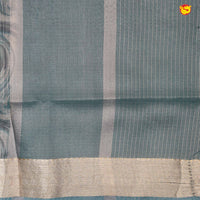 Bluish Grey with Gold Zari Border Tissue With Digital Prints saree