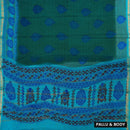 Teal Green with blue Mul Mul Cotton Saree without Blouse