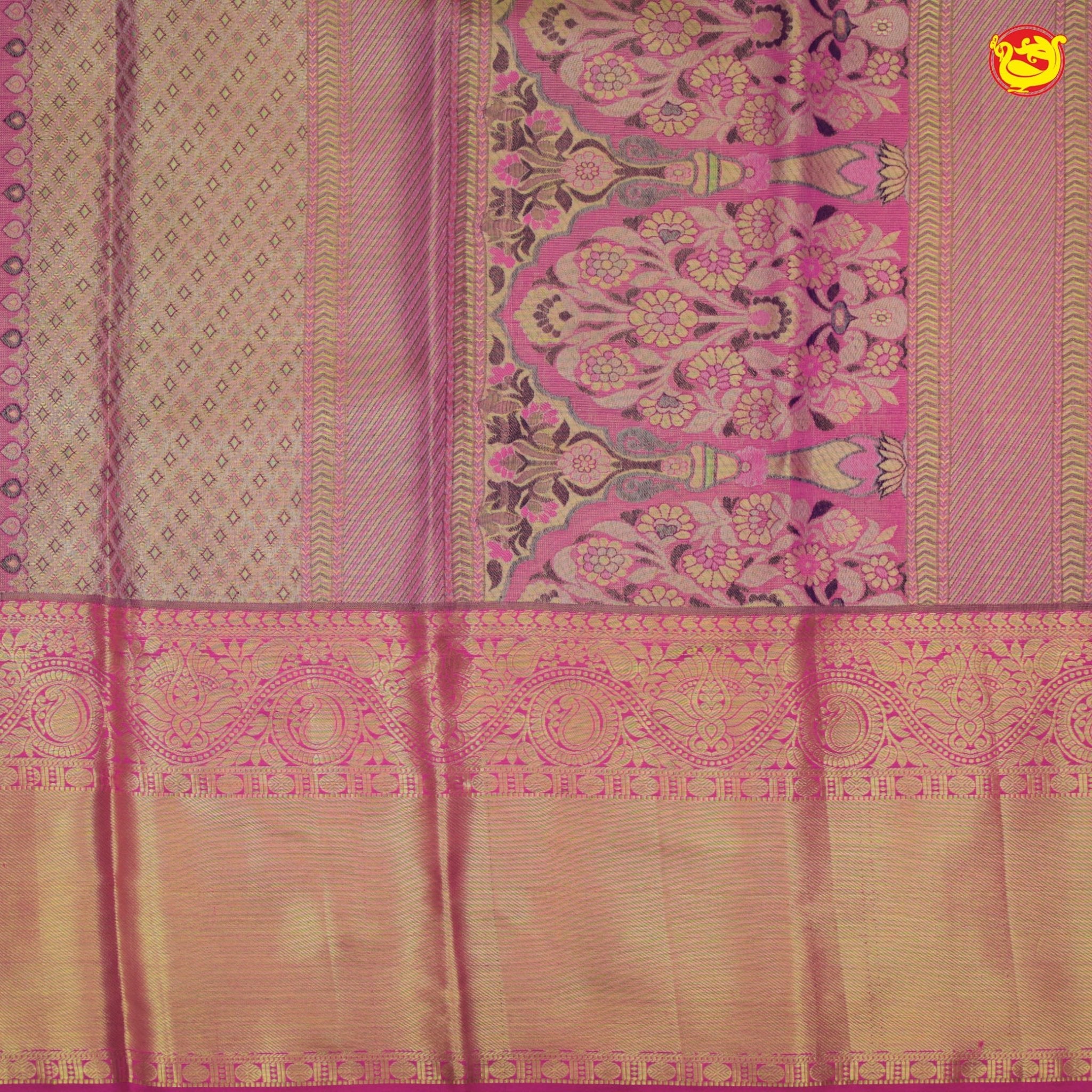 Light pink with dark pink pure Kanchipuram silk saree - Thenianantham