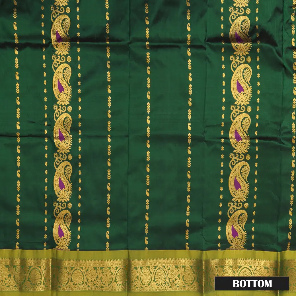 Green With Sage Green Border Floral Design Traditional  Pattu Pavadai Material