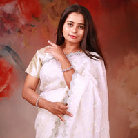 White Colour Laser Work Fancy Saree  