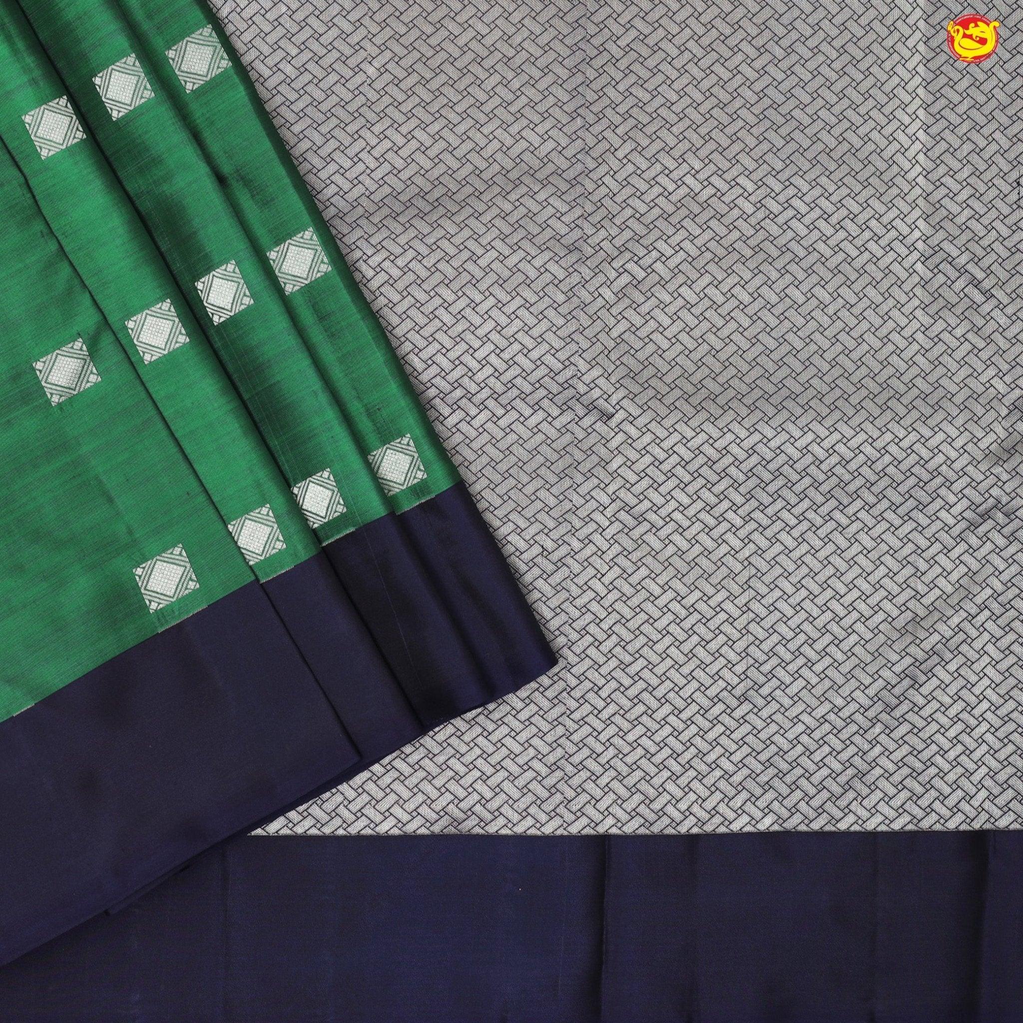 Bottle Green With Navy Blue Box Type Buttas Pure Kanjivaram Subhalaya Soft Silk Saree